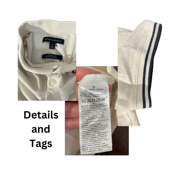 4 Medium Men's Polo Banana Republic Shirts In Off-White, Blue, White and Pattern - Picture 3 of 13